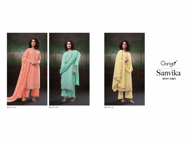 Sanvika 2741 By Ganga Hand Embroidery Work Dress Material Wholesalers In Delhi